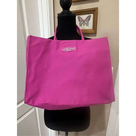 Vintage Pink Lancome tote bag with black and white polka dot lining - Picture 1 of 6